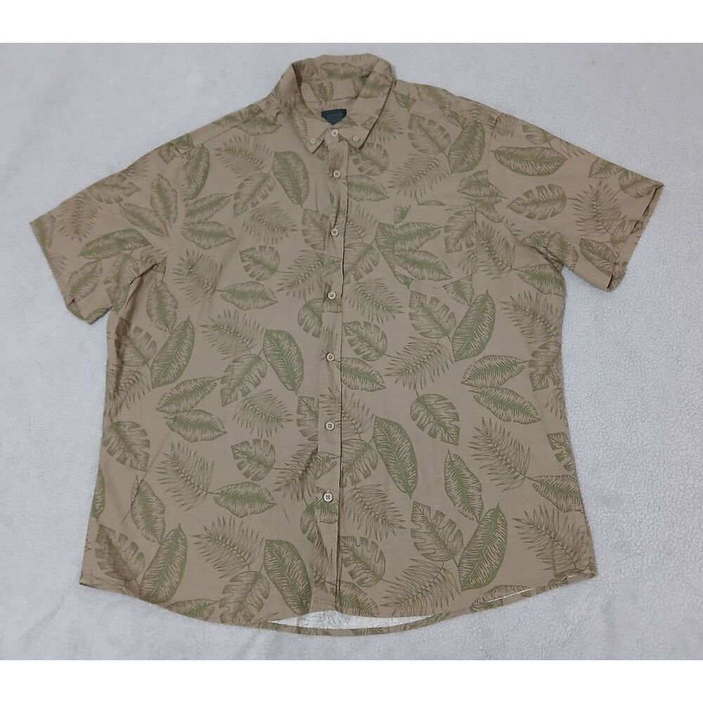 14th and union mens 2xl Hawaiian linen shortsleeve shirt army green leaves print